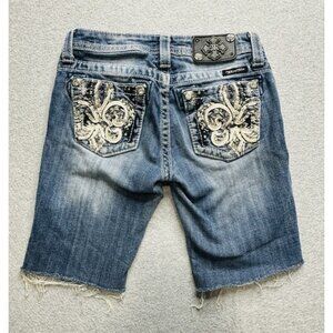 Miss Me Shorts Girls 14 Blue Denim Distressed Rhinestones Normcore Kids Youth